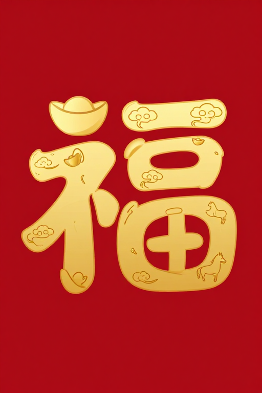 现代图腾金色福字·扁平化春节艺术设计