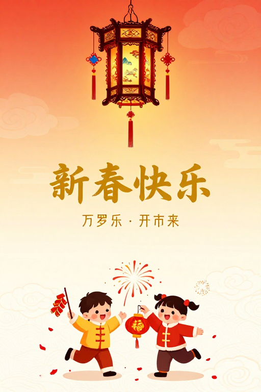 新春喜庆:传统宫灯与童趣童年
