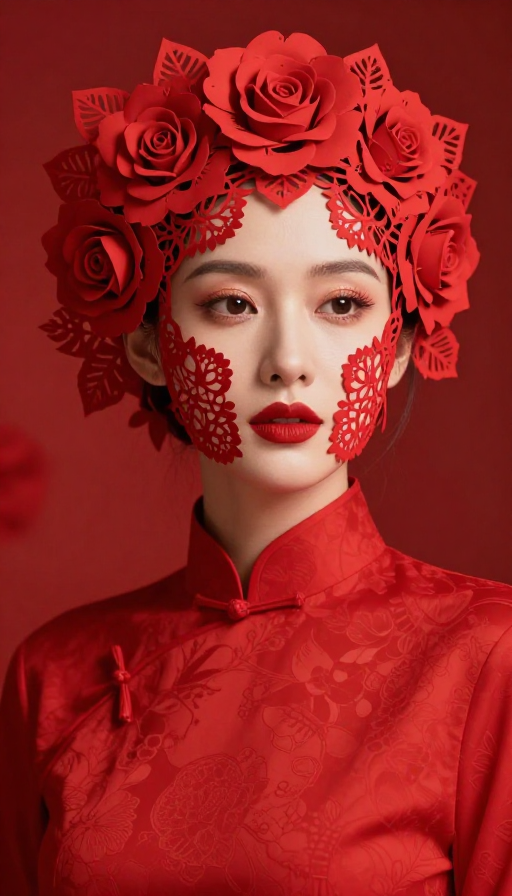 中国新年剪纸艺术女性人像摄影