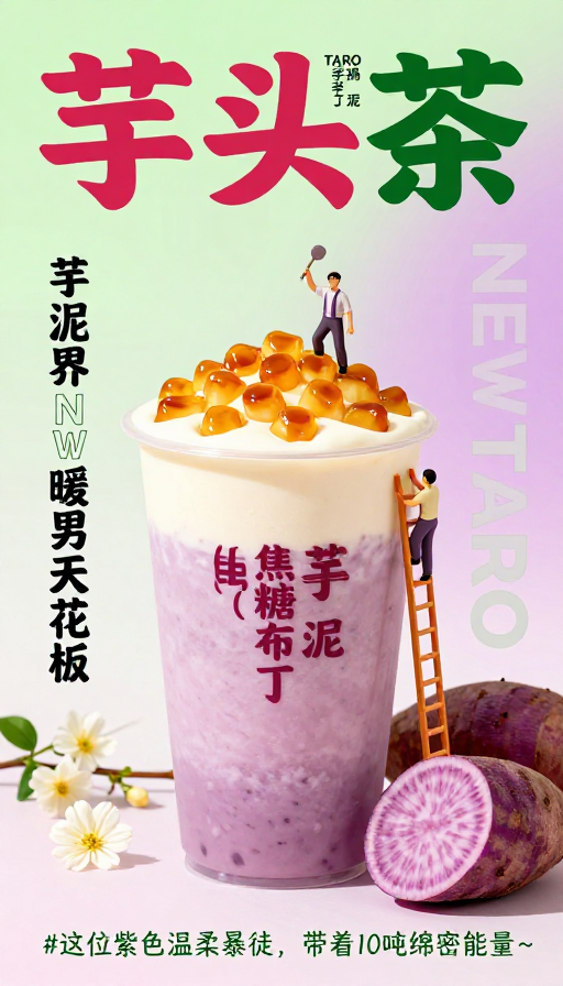 梦幻芋泥茶渐变促销海报