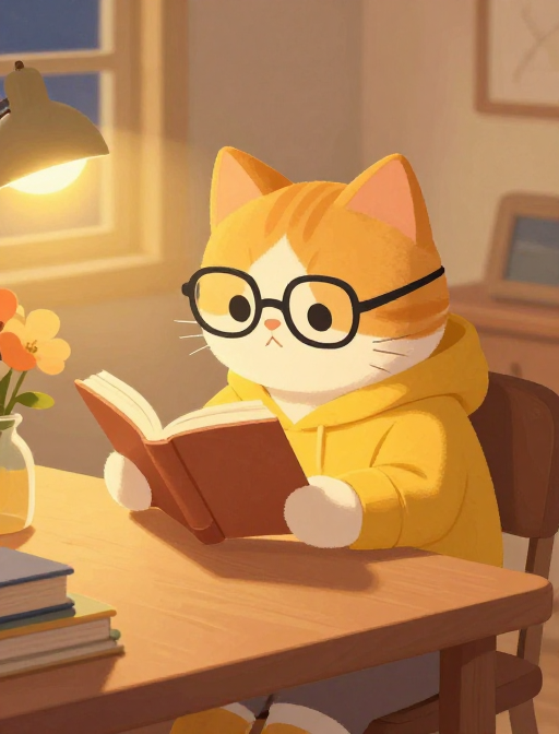 猫系读书时光：夜晚的温馨与专注