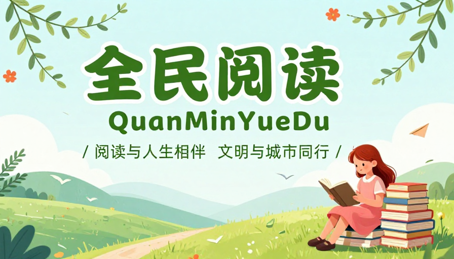 清新自然全民阅读公益插画海报