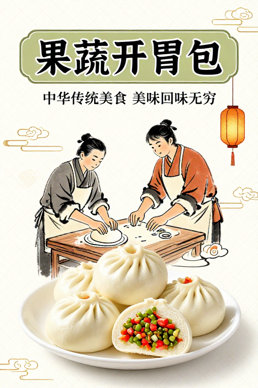 中华传统美食：果蔬开胃包复古海报设计