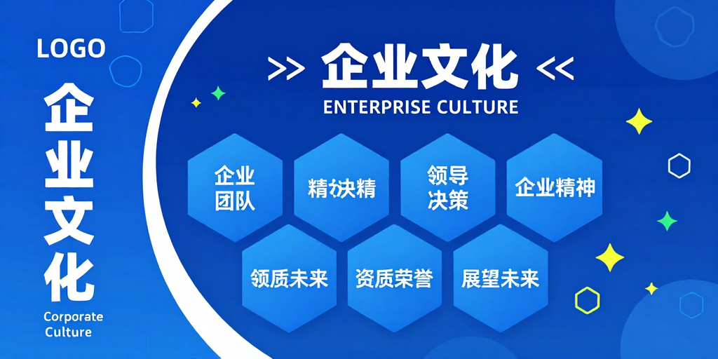 蓝调科技企业文化海报，彰显专业与未来感