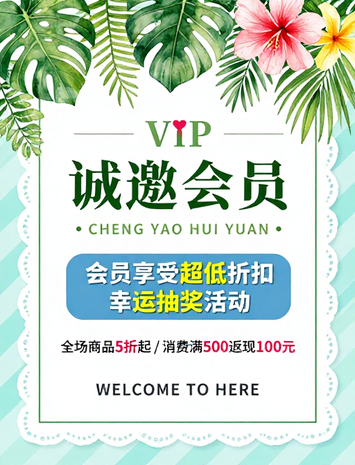 清新水彩风格会员邀请海报设计