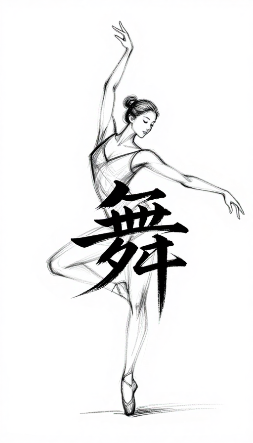 流线型素描‘舞’字女模商标设计