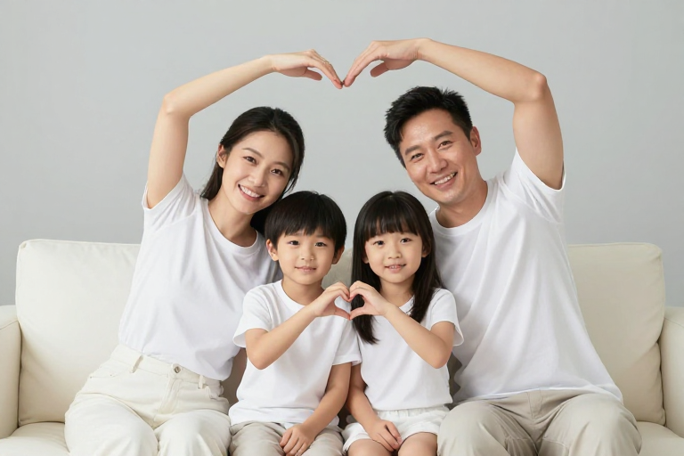 温馨家庭比心瞬间传递爱与幸福