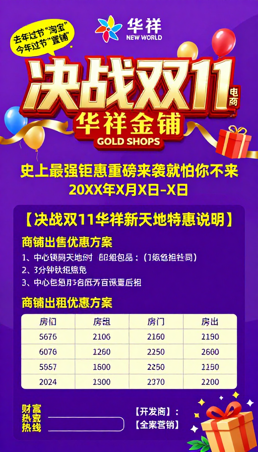 决战双11华祥促销海报:金铺特惠盛宴