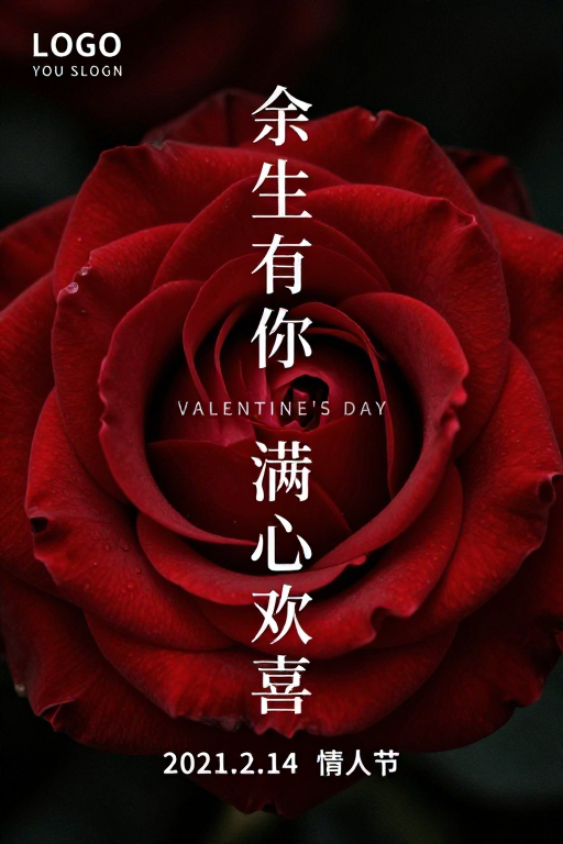 深情玫瑰：暗调浪漫情人节海报
