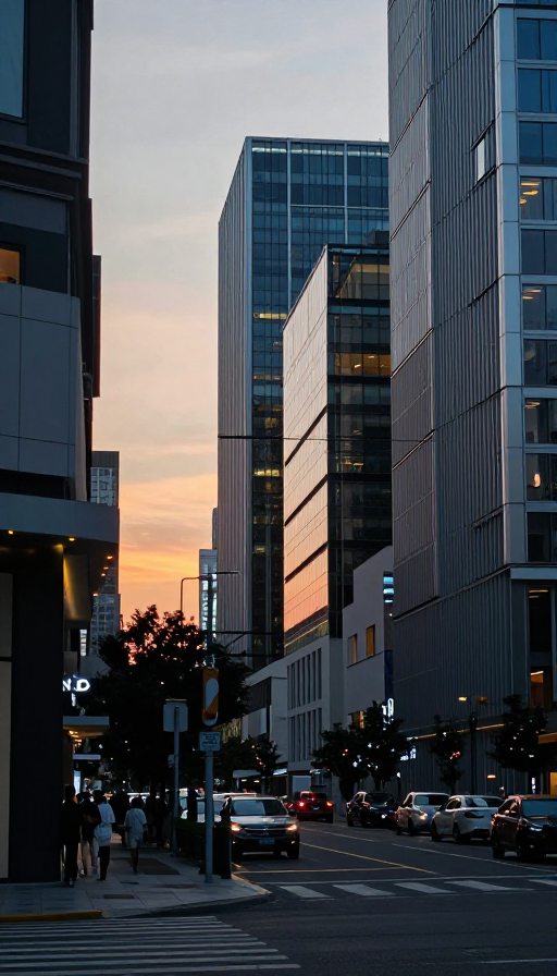 冷调城市霓虹街景:超高清日落夜景