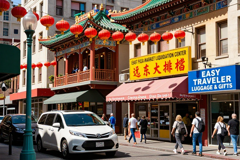 旧金山唐人街繁华街景：红灯笼与美食招牌的视觉盛宴