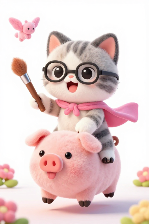 萌趣3D小猫：粉红披风骑猪精灵伴