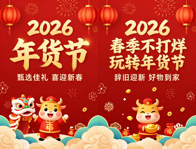 2026年货节：喜庆中国风新年促销海报