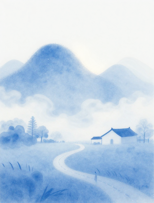 静谧蓝调：极简线条下的治愈乡野风景