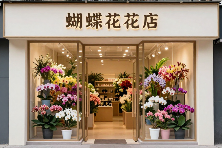 唯美蝴蝶与花卉交织的梦幻花店场景
