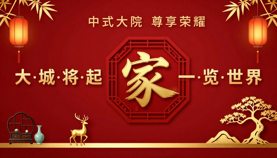 中式大院·尊贵荣耀:传统美学与现代生活融合的高端地产海报