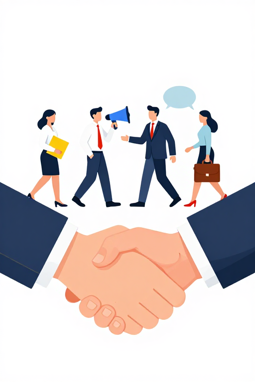 商务协作力量：扁平插画握手团队