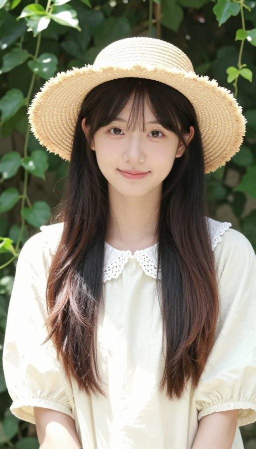 清新田园风:纯净少女与草帽的静谧瞬间