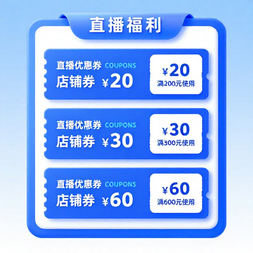 科技感3D直播优惠券面板：三档满减福利