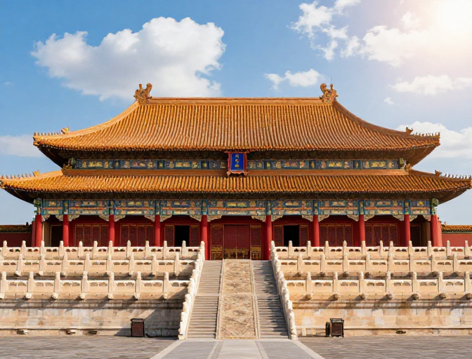 太和殿金瓦红墙:故宫宏伟建筑全景