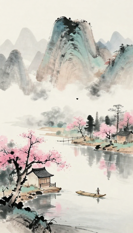 水墨淡彩·诗意江南：云雾山峦与古韵水乡