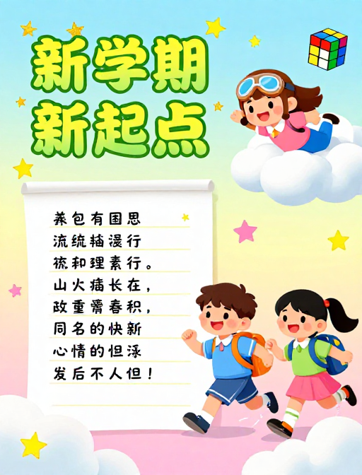 趣味手绘校园海报：新学期新起点