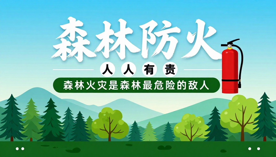 森林防火警示海报:蓝绿渐变清新风格