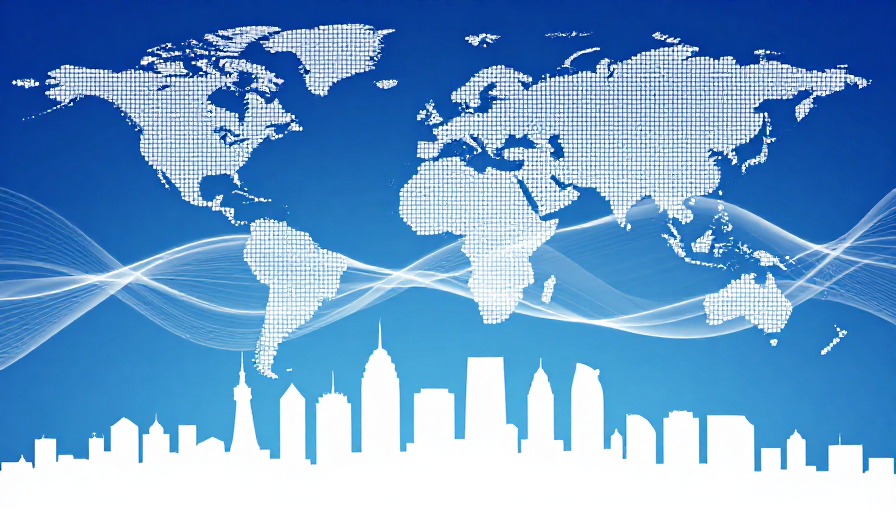 蓝色数据流与智慧城市：未来科技感海报