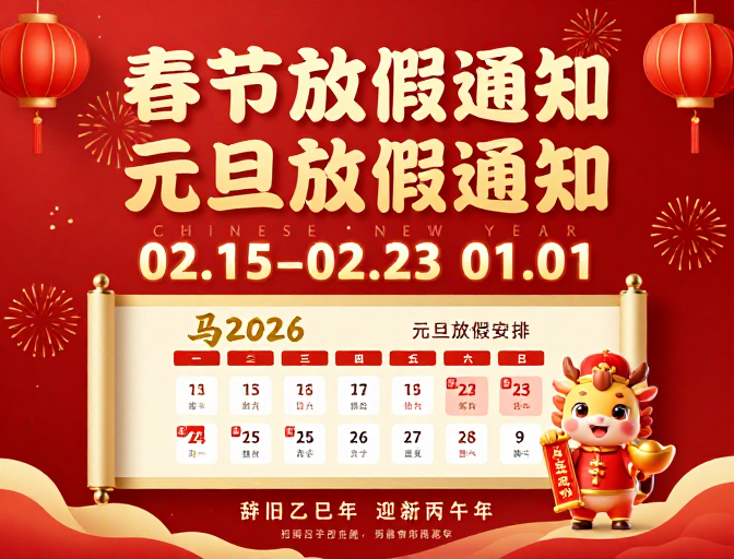 金红喜庆中国风春节与元旦放假通知海报