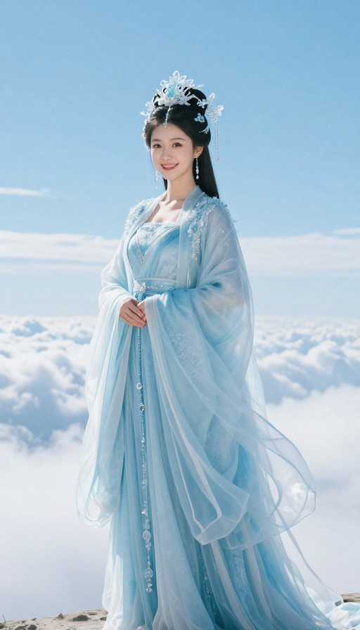 冰蓝仙影：云端古风仙子超真实全身像