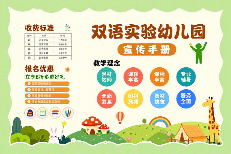 清新童趣的双语实验幼儿园宣传手册封面设计