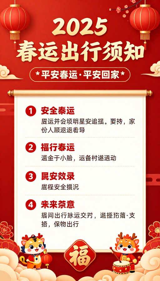 红色中国风2025春运安全出行提示海报