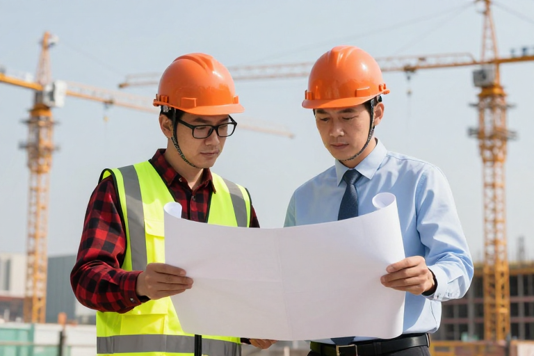 工程师工地协作 基建管理高清实拍