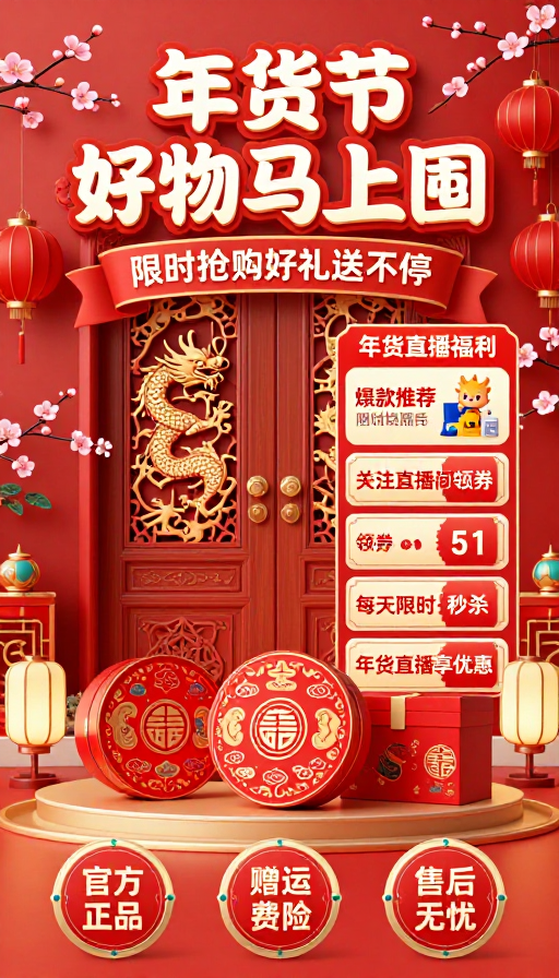 春节促销海报：年货节好礼囤货