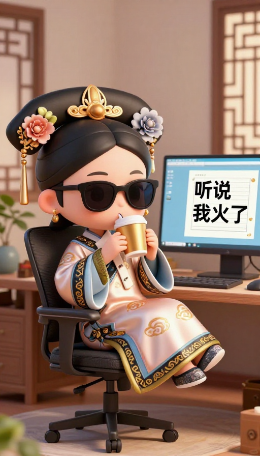 新中式Q版古装少女慵懒办公时光