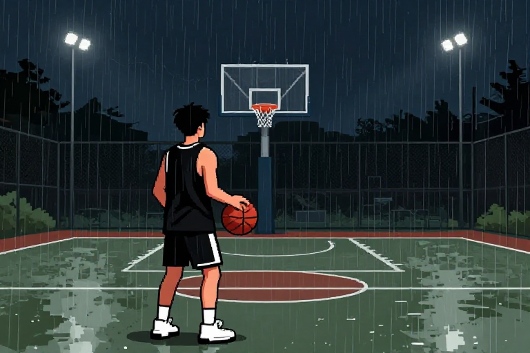 雨夜篮球少年：孤独身影下的热血瞬间