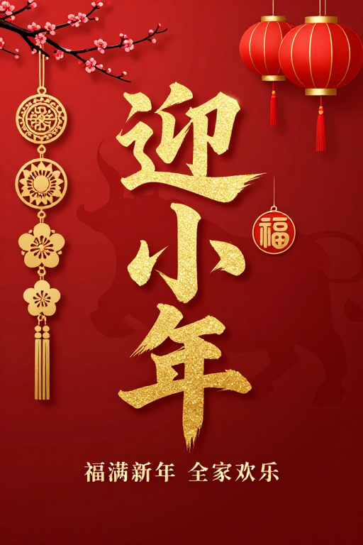 迎小年金色书法海报：传统中国新年设计