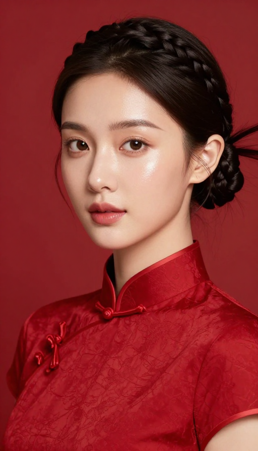 新中式国潮风医美模特:红裙旗袍水光肌