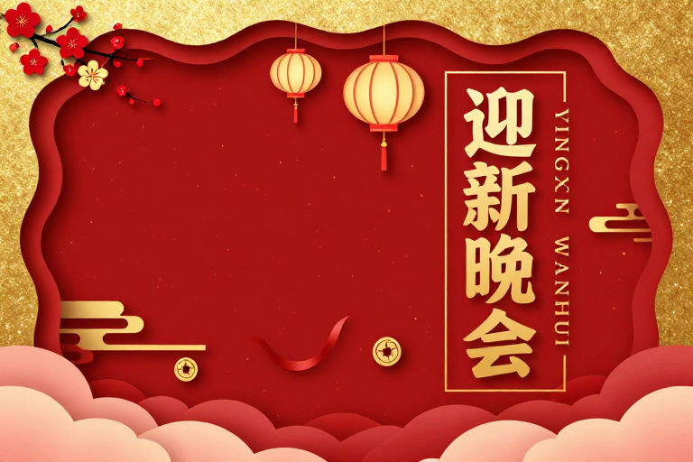 红金中国风迎新晚会海报：传统剪纸与现代艺术融合