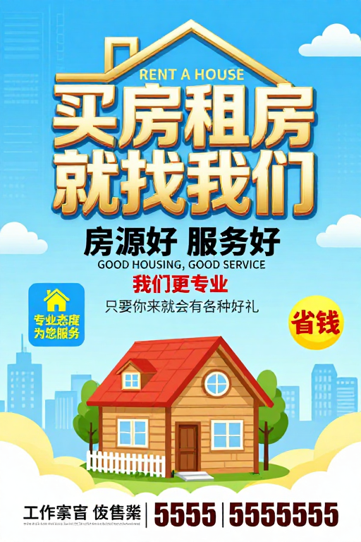 天蓝金辉房产中介海报:专业租售服务,理想居所之选