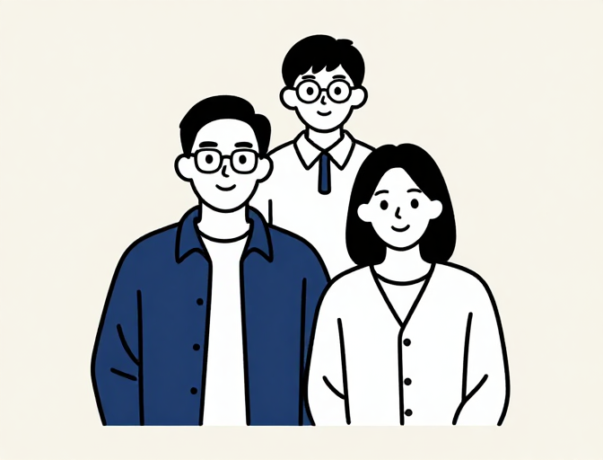 黑白极简线条描绘中国传统三口之家