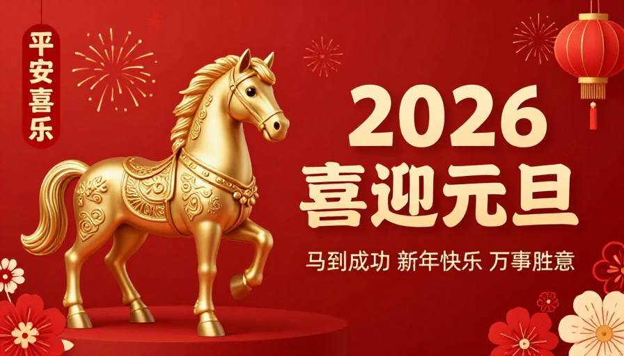 2026元旦喜庆骏马图:吉祥繁荣新年贺岁