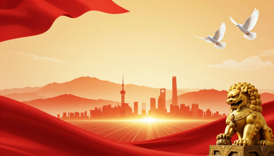 日出东方金狮守护 和平希望的庄严红景