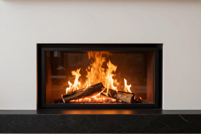 现代嵌入式壁炉：橙黄火焰的极简艺术