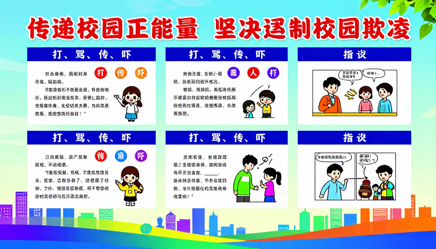 校园正能量:遏制欺凌的公益四格海报设计