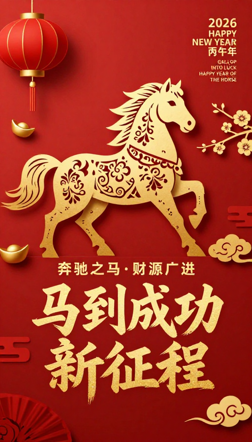 金红剪纸马奔腾 丙午年大吉新年贺图