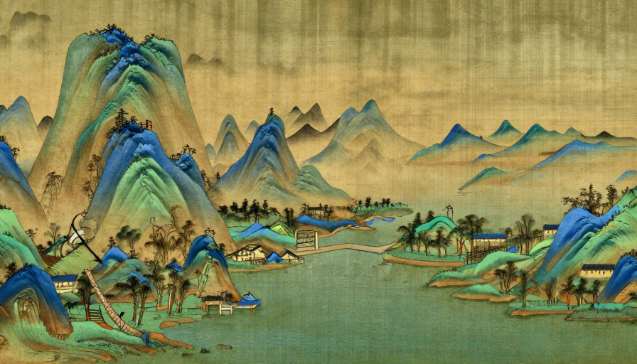 仿《千里江山图》青绿山水中国风背景