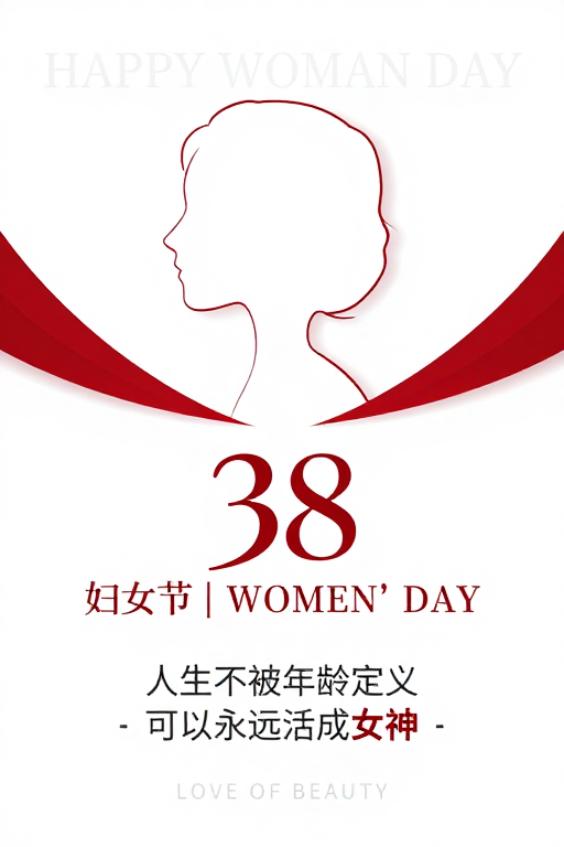 简约红白女性节海报：绽放女神力量