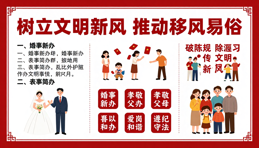 红色传统纹样公益海报:树立文明新风