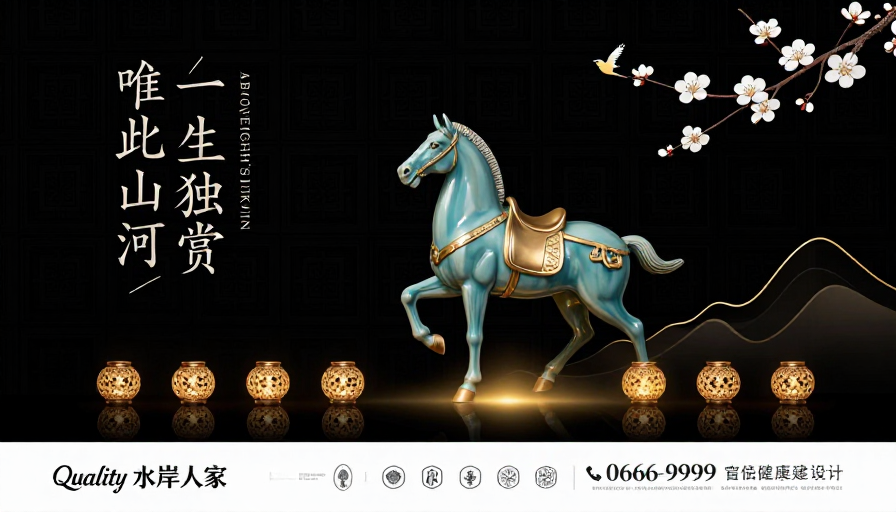 青釉骏马与光影:东方意境高端地产宣传图